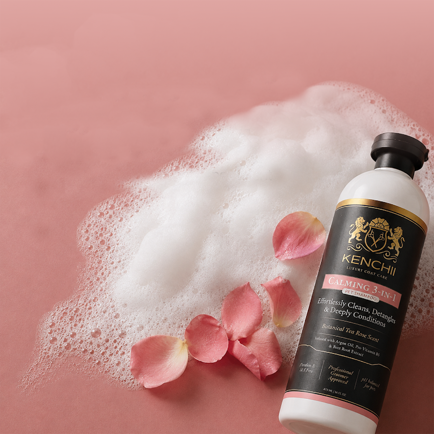 Kenchii shampoo bottle with rich lather